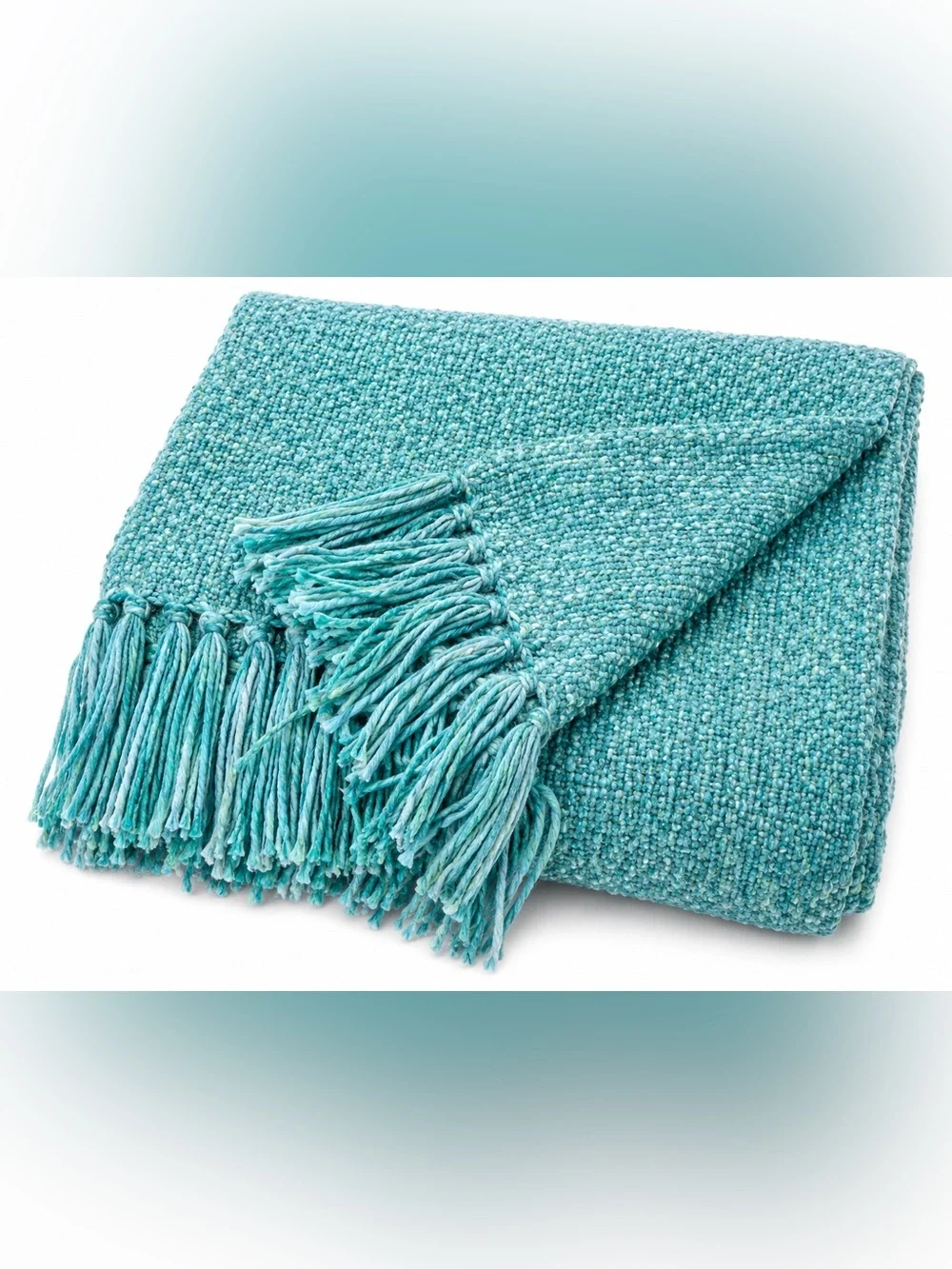Kennebunk Home Campbell Aqua Seafoam Chenille Luxury Throw Blanket Fringe USA